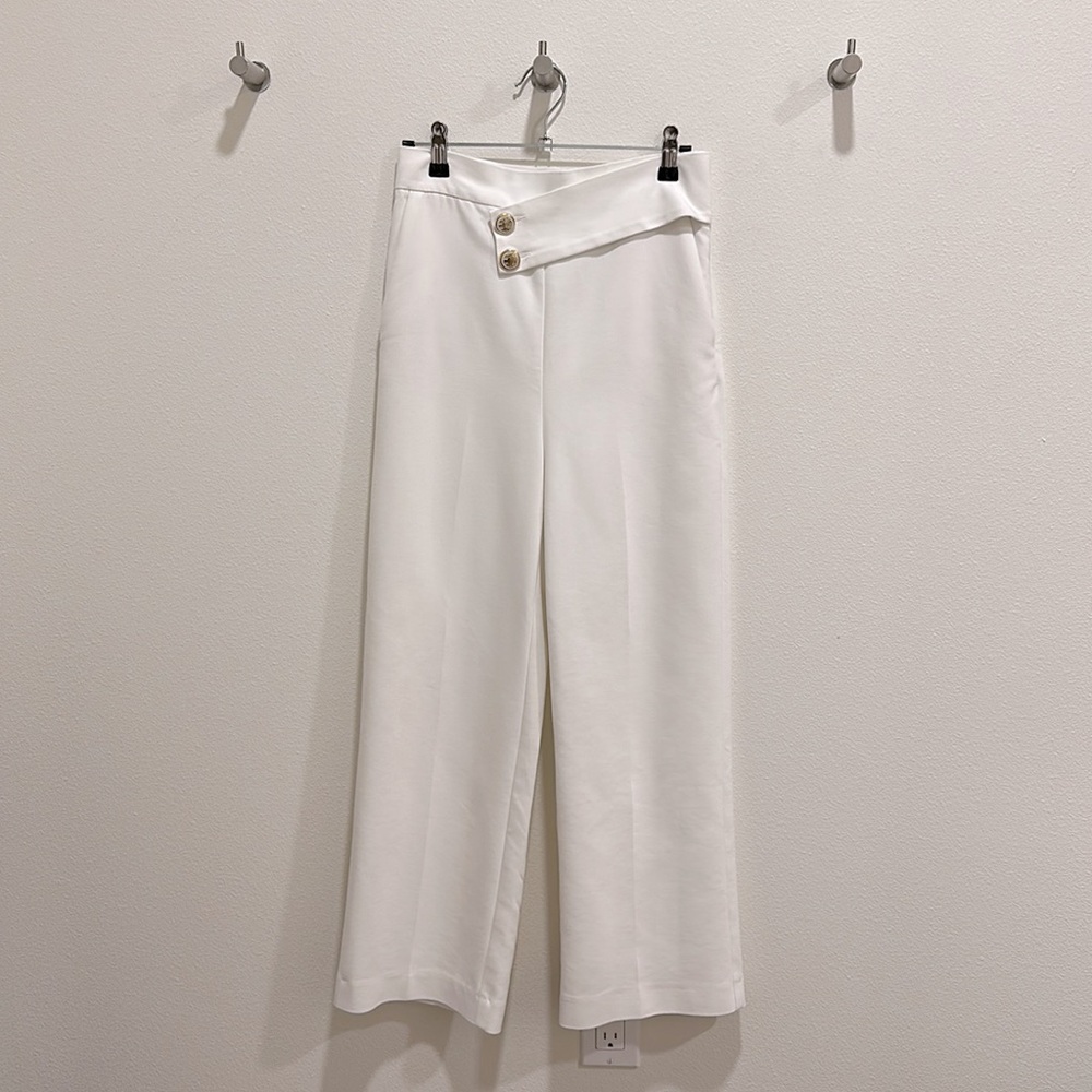 Zara White Trousers with Gold Buttons